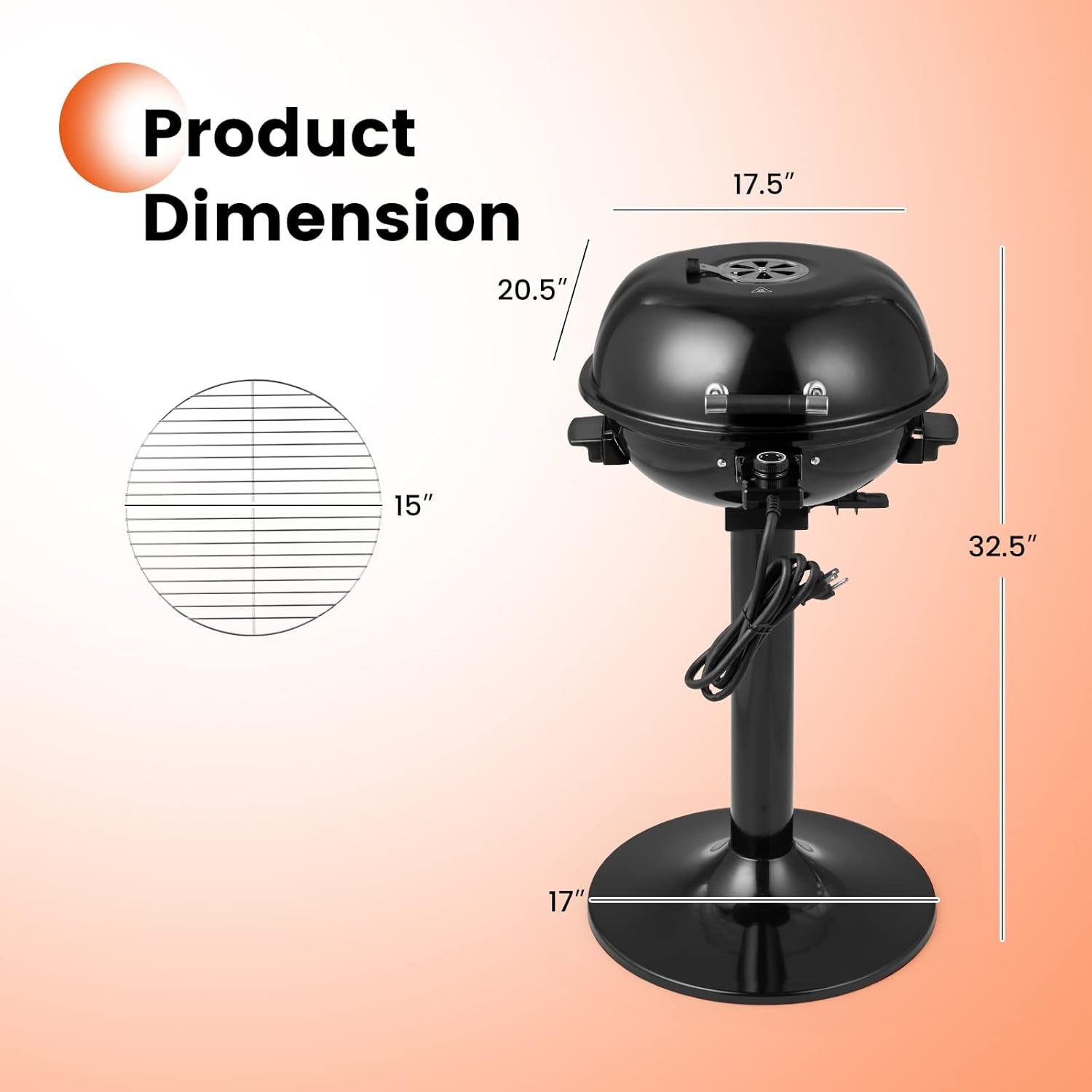 COSTWAY Electric BBQ Grill. Portable Grill with Metal Cooking Grilling Rack. Detachable Temperature Control & Removable Grease Collector. Outdoor Freestanding Grill for Camping &Tailgating (Black) - Image 7