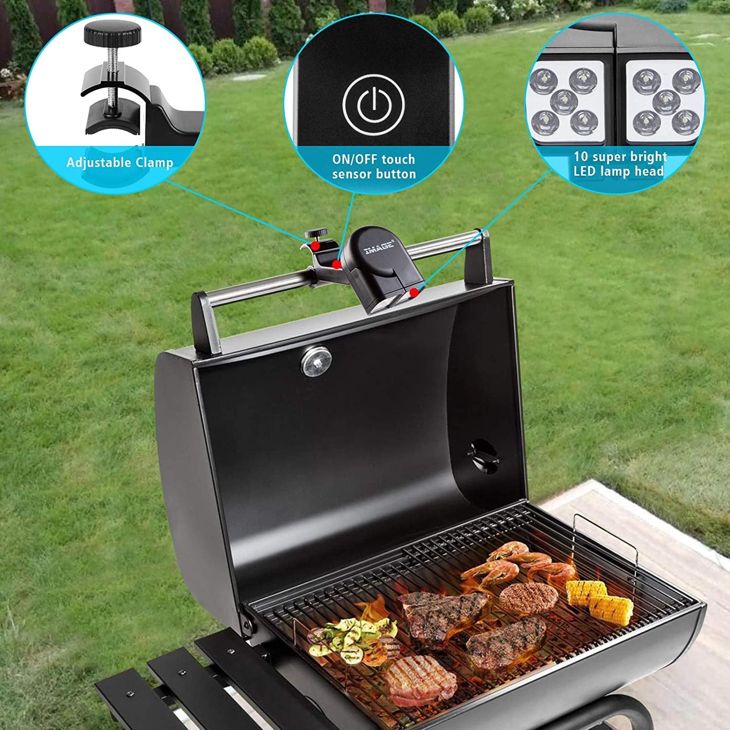 Grill Light. BBQ Lights for Grill with 10 Super Bright LED Lights. Adjustable Handle with 360 Degree Rotation. round & Square Bars Light on Any BBQ Pit. Grill Lights for Cooking and Outdoor Use - Image 3