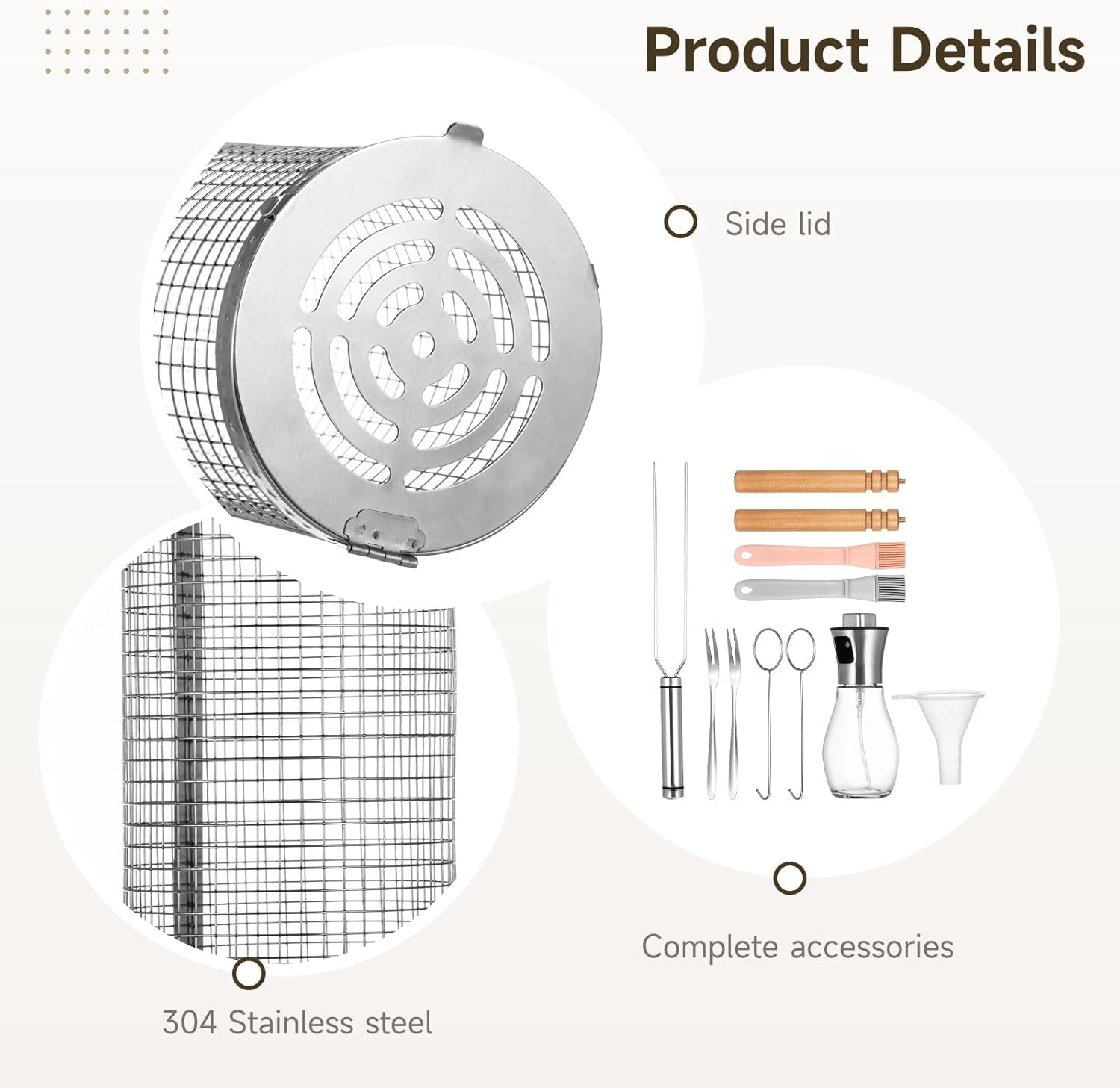 2 PCS Rolling Grilling Baskets for Outdoor Grill BBQ. Stainless Steel Cylinder Grill Mesh Barbeque Grill Accessories. Outdoor round BBQ Stainless Steel Grill Basket Campfire Grill Grid - Image 4