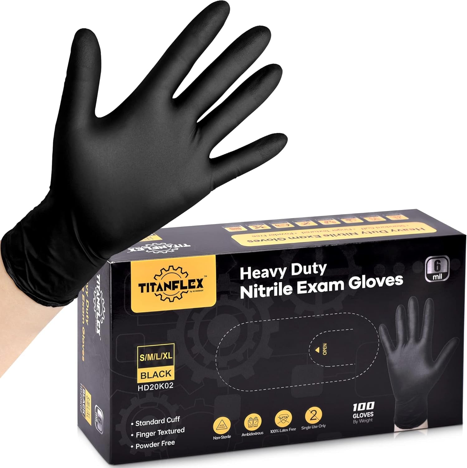 Disposable Nitrile Exam Gloves. 6-Mil. Black. Heavy Duty Disposable Gloves. Cooking Gloves. Latex Free. Powder Free