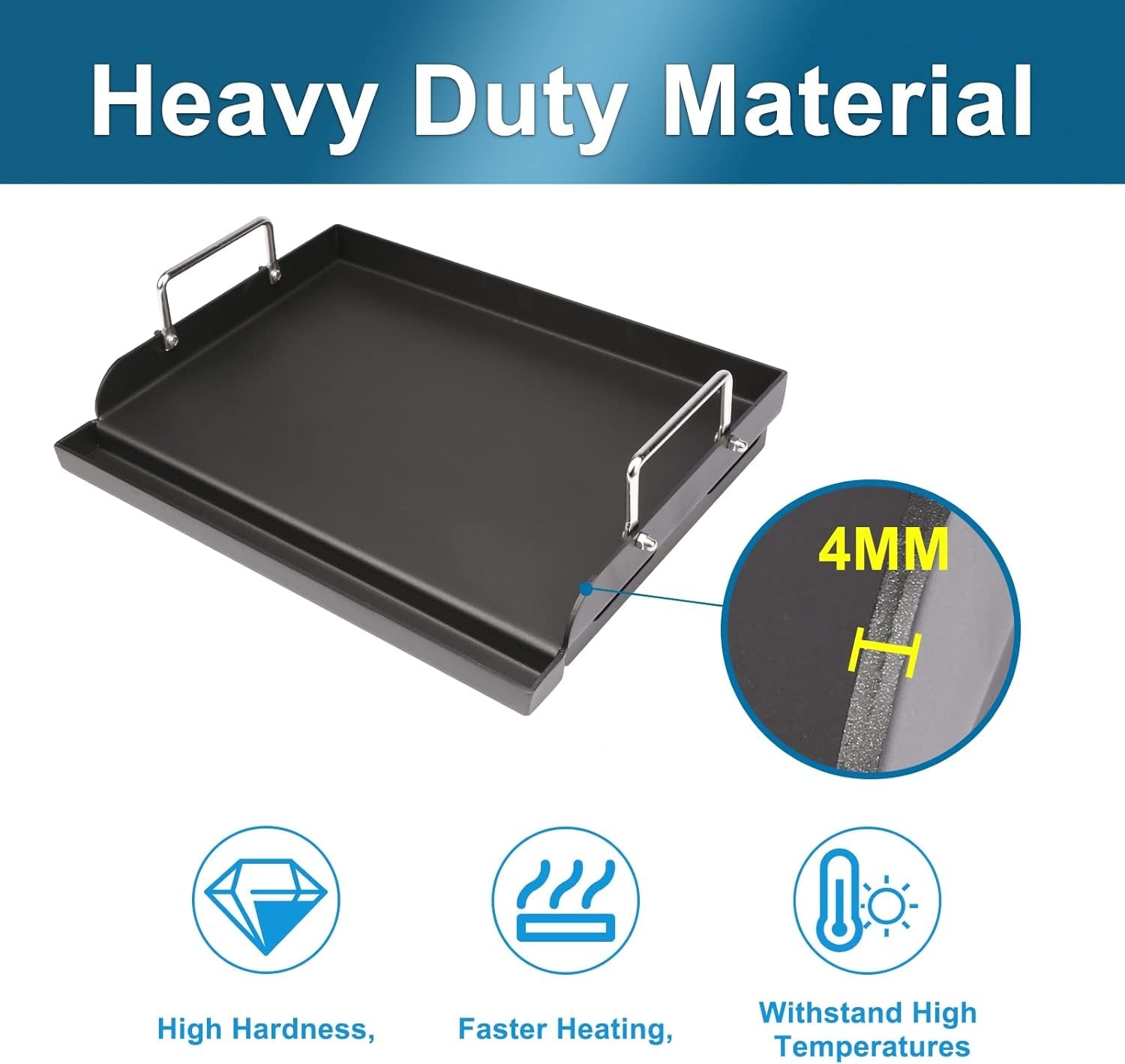 Utheer 17 X 13 Nonstick Coating Cooking Griddle for Gas Grill. Universal Griddle Flat Top Plate Insert with Grease Groove and Removable Handles for Charcoal/Gas Grills. Camping. Tailgating. Parties - Image 5