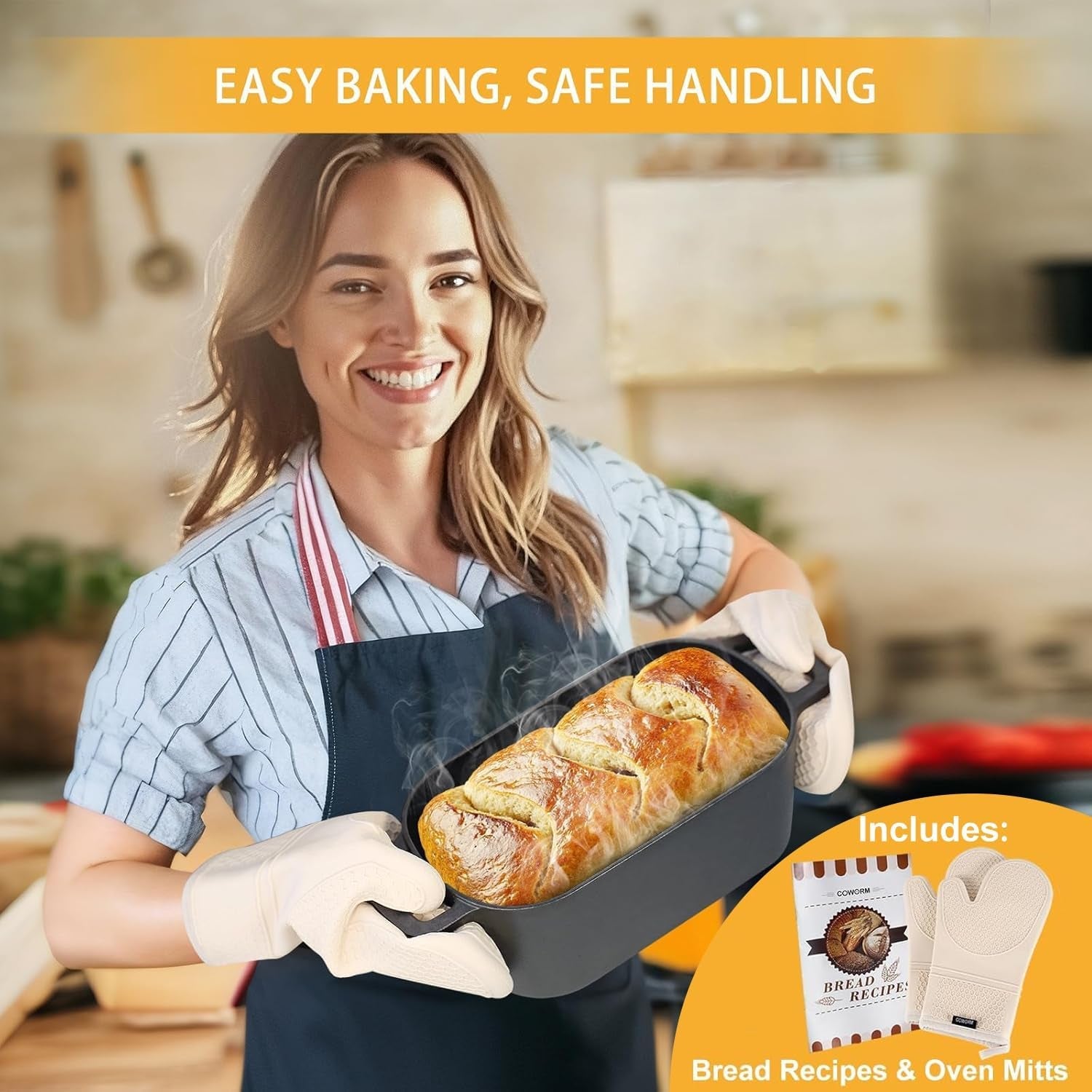 3.6QT Oval Dutch Oven for Bread Baking - Pre-Seasoned Cast Iron Sourdough Bread Pan with Lid - Image 2