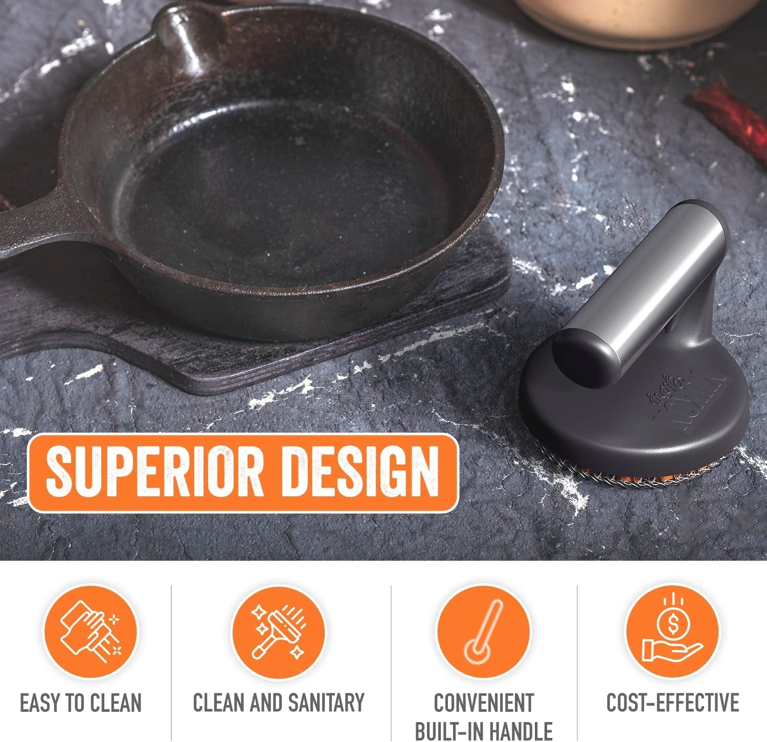 ™ Cast Iron Skillet Cleaner the Cast Iron Scrubber and Grill Brush - Perfect for Cleaning Cast Iron Cookware - Grills and Griddles - Built with Welded Stainless Steel Rings - Image 2