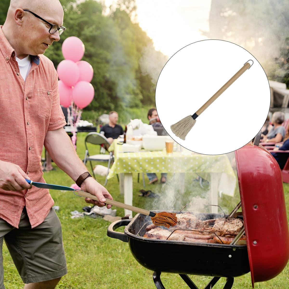 18 Inch BBQ Basting Mop Brush with 2 Extra Replacement Cotton Heads and Silicone Grill Brush. Wooden Long Handle Grill Basting Brush Mop for Roasting or Outdoor Grill BBQ Grilling Smoking Steak - Image 7