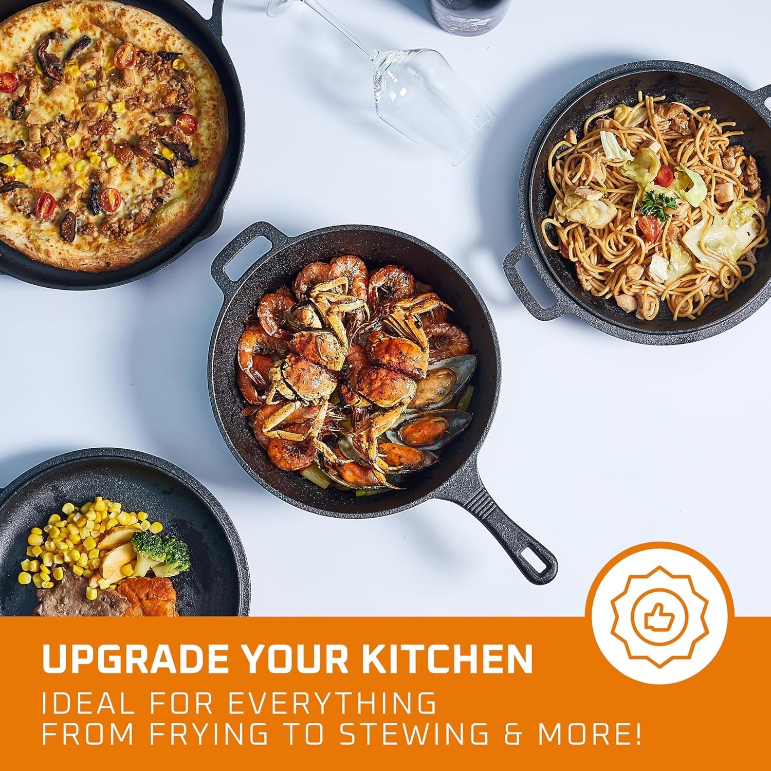 Pre Seasoned 6 Pcs Pots and Pans Set - Bruntmor Double Dutch Oven Crockpot - Cooking Set - Cast Iron Skillets and Square Grill Pan with Lid - Outdoor Camping Cookware - Kitchen Accessories - Image 6