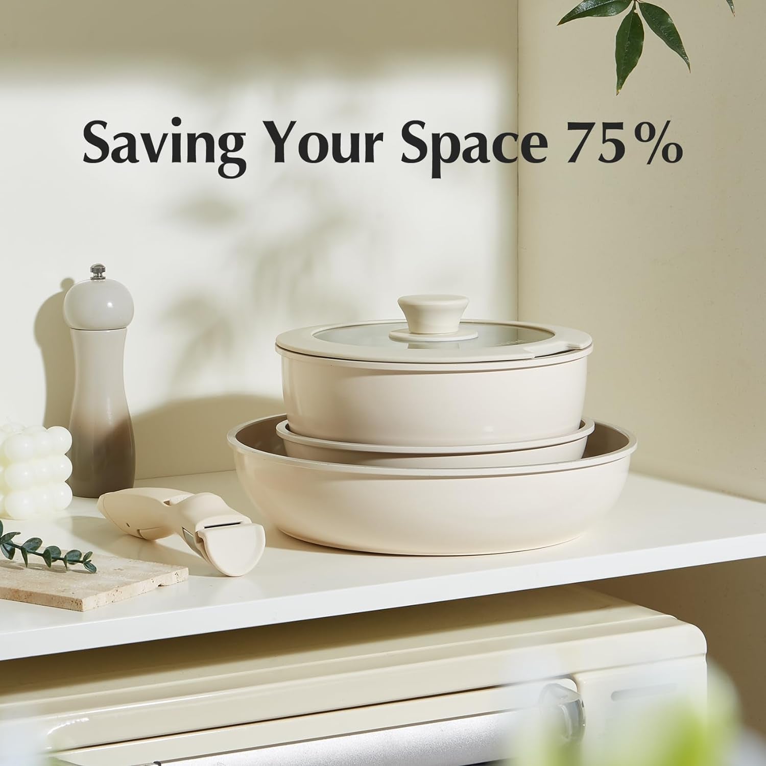 Redchef Ceramic Pots and Pans Set Non Stick. Nonstick Kitchen Cookware Sets. Non Toxic Pots and Pans Set Non Stick. PFAS PFOA & PTFE Free. Detachable Handle Pots and Pans 5 Piece. RV Cookware - Image 5