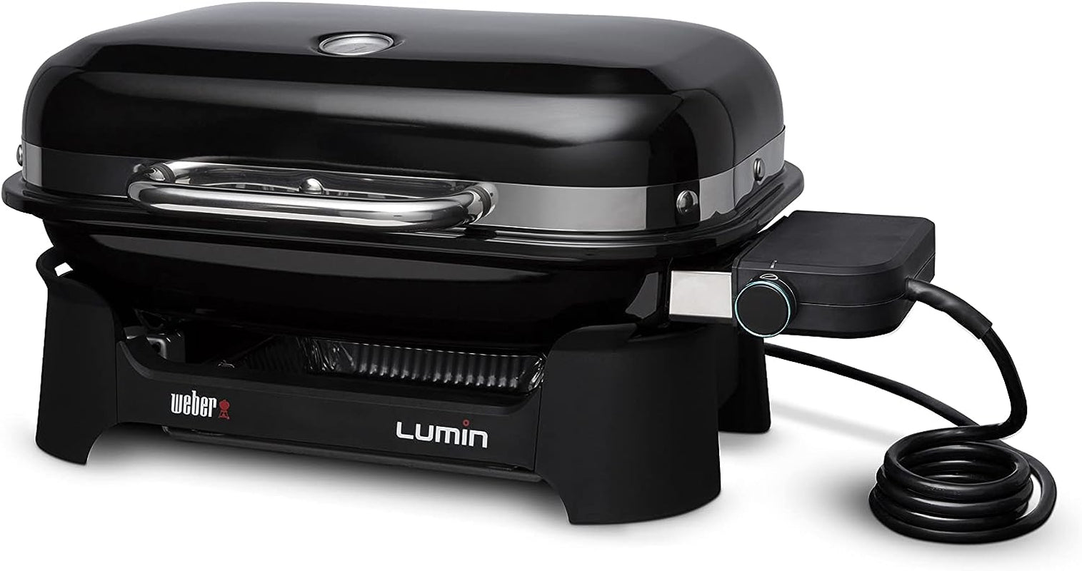 Lumin Compact Outdoor Electric Barbecue Grill. Black - Great Small Spaces Such as Patios. Balconies. and Decks. Portable and Convenient