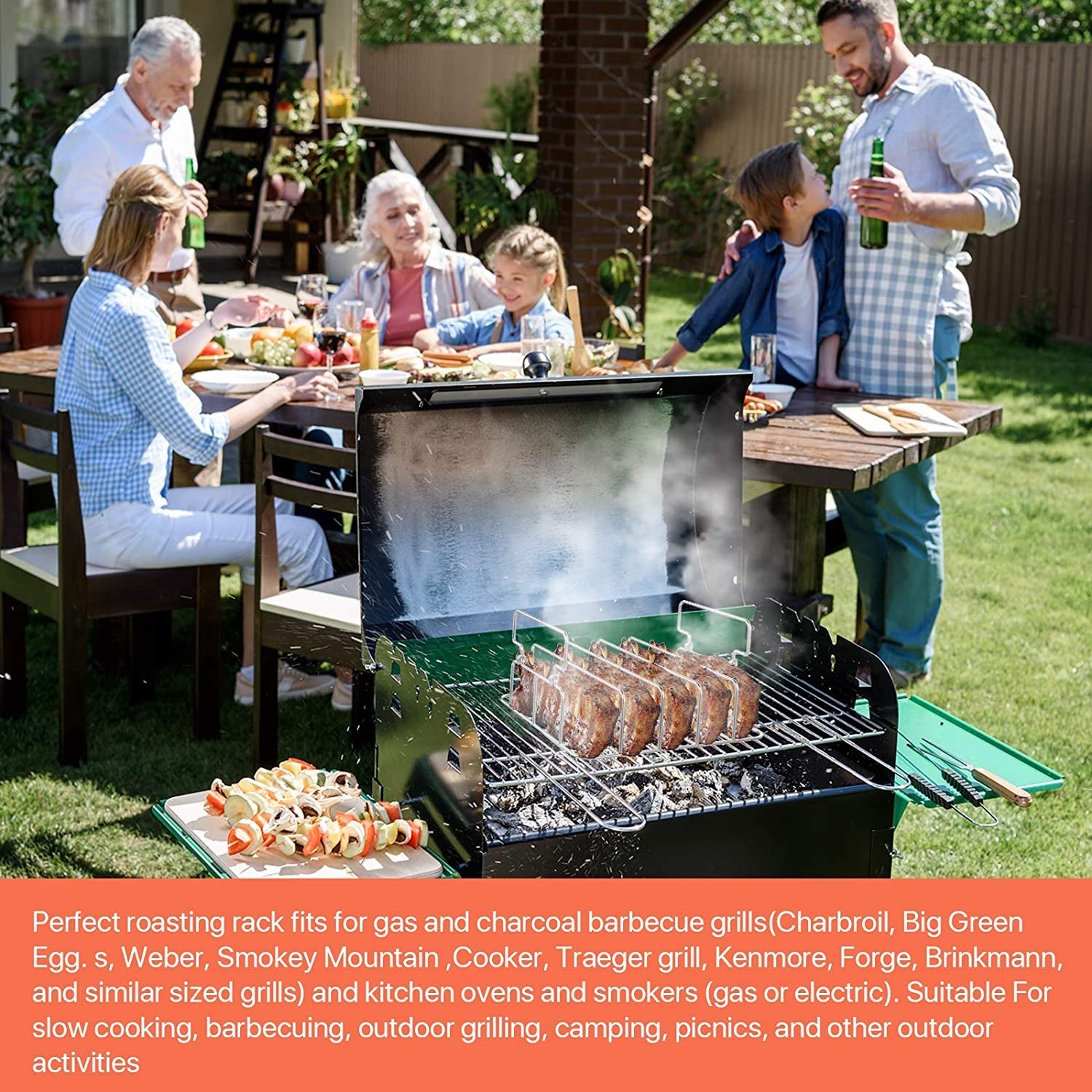 Durable Stainless Steel Rib Rack with a Silicone Oil Brush. BBQ Stand with 2 Handle for Smoker.Oven and Grill. Cook up to 5 Ribs at a Time - Image 6