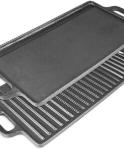 Prosource 2-In-1 Reversible 19.5 X 9 Cast Iron Griddle with Handles. Preseasoned & Non-Stick for Gas Stovetop. Oven and Open Fire.