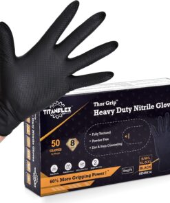 Thor Grip Heavy Duty Black Industrial Nitrile Gloves with Raised Diamond Texture. 8-Mil. Latex Free. 50-Ct Box