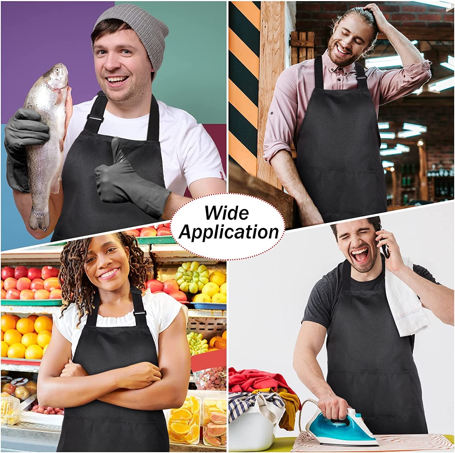 24 Pack Adjustable Bib Apron with 2 Pockets Cooking Kitchen Aprons Black Chef Apron Water Oil Stain Resistant BBQ Work Apron for Women Men Drawing Crafting Outdoors Smock - Image 7