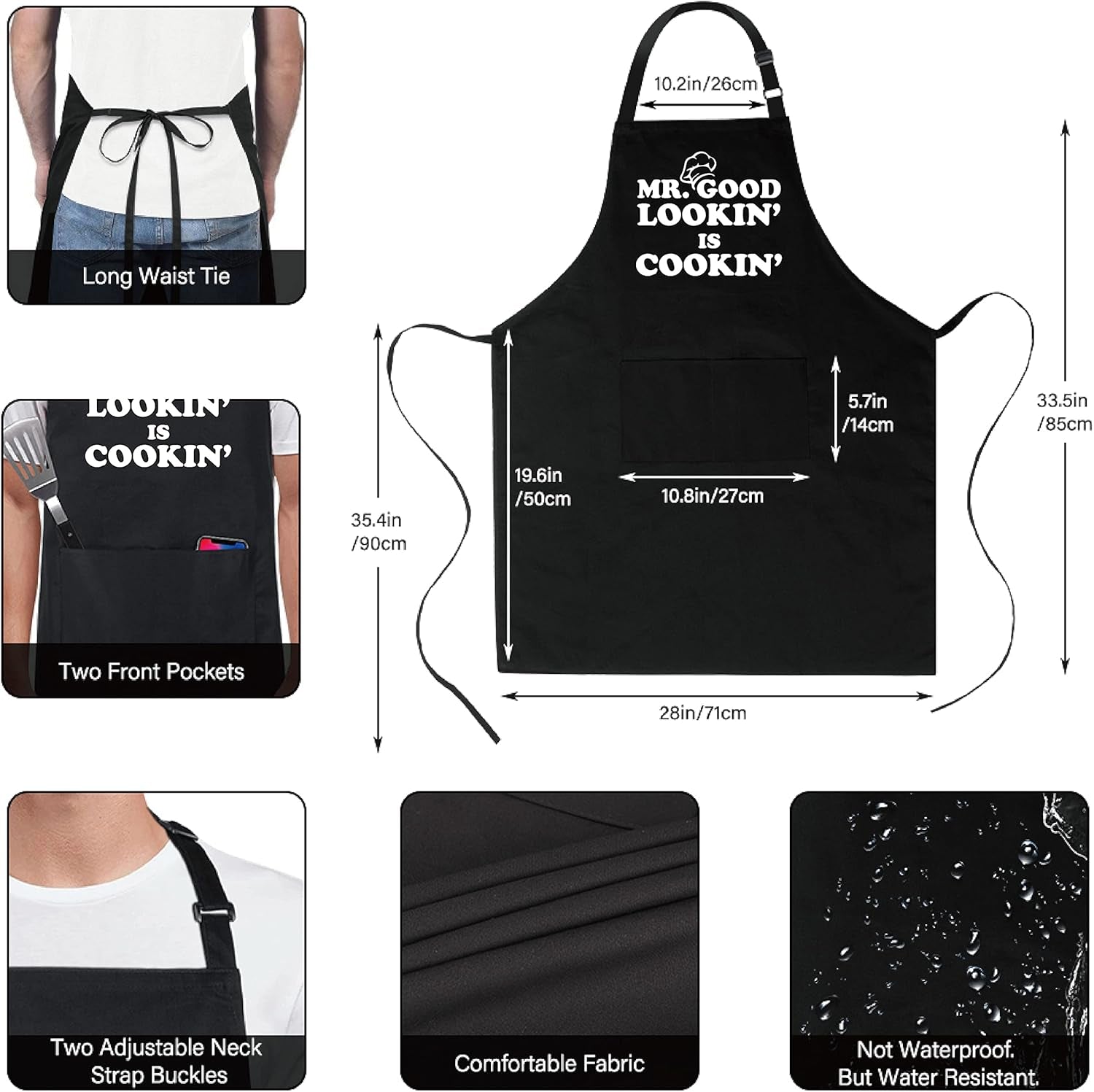 Xornis 100% Cotton Funny Apron with 2 Pockets for Men Women BBQ Grilling Adjustable Bib Black Aprons Gifts Cooking Kitchen - Image 3