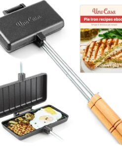 Uno Casa - XL Pie Irons Cast Iron Sandwich Maker - Mountain Japanese Sandwich Maker with Recipe Book - Durable Campfire Cooking Equipment for Toasted Pies. and More