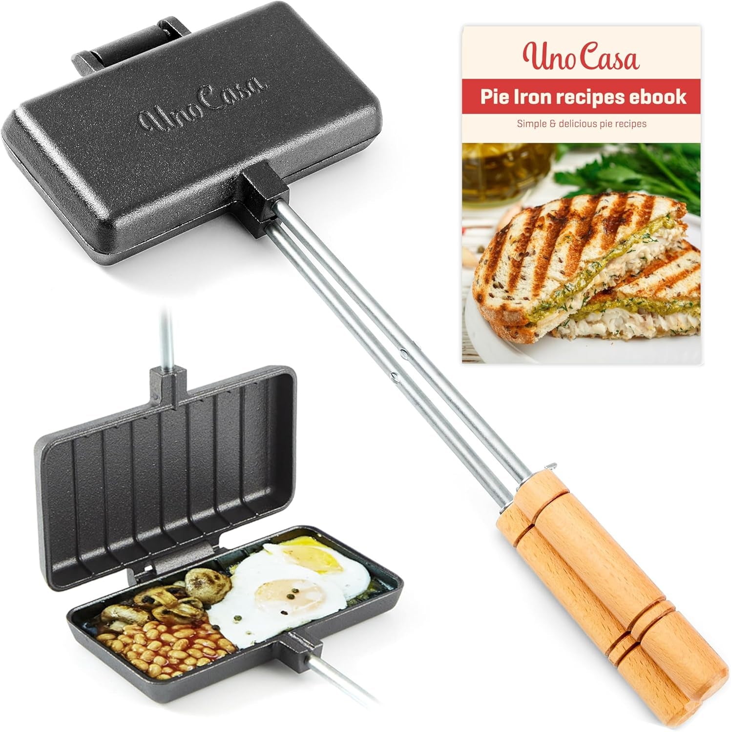 Uno Casa - XL Pie Irons Cast Iron Sandwich Maker - Mountain Japanese Sandwich Maker with Recipe Book - Durable Campfire Cooking Equipment for Toasted Pies. and More - Image 9