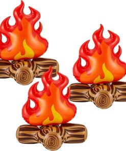 Inflatable Fake Campfire Camping Props Bonfire Party Decor Campfire Party Decorations Artificial Flame Campfire for Indoor Camping Overnight and Scene Setting (3 Pieces)