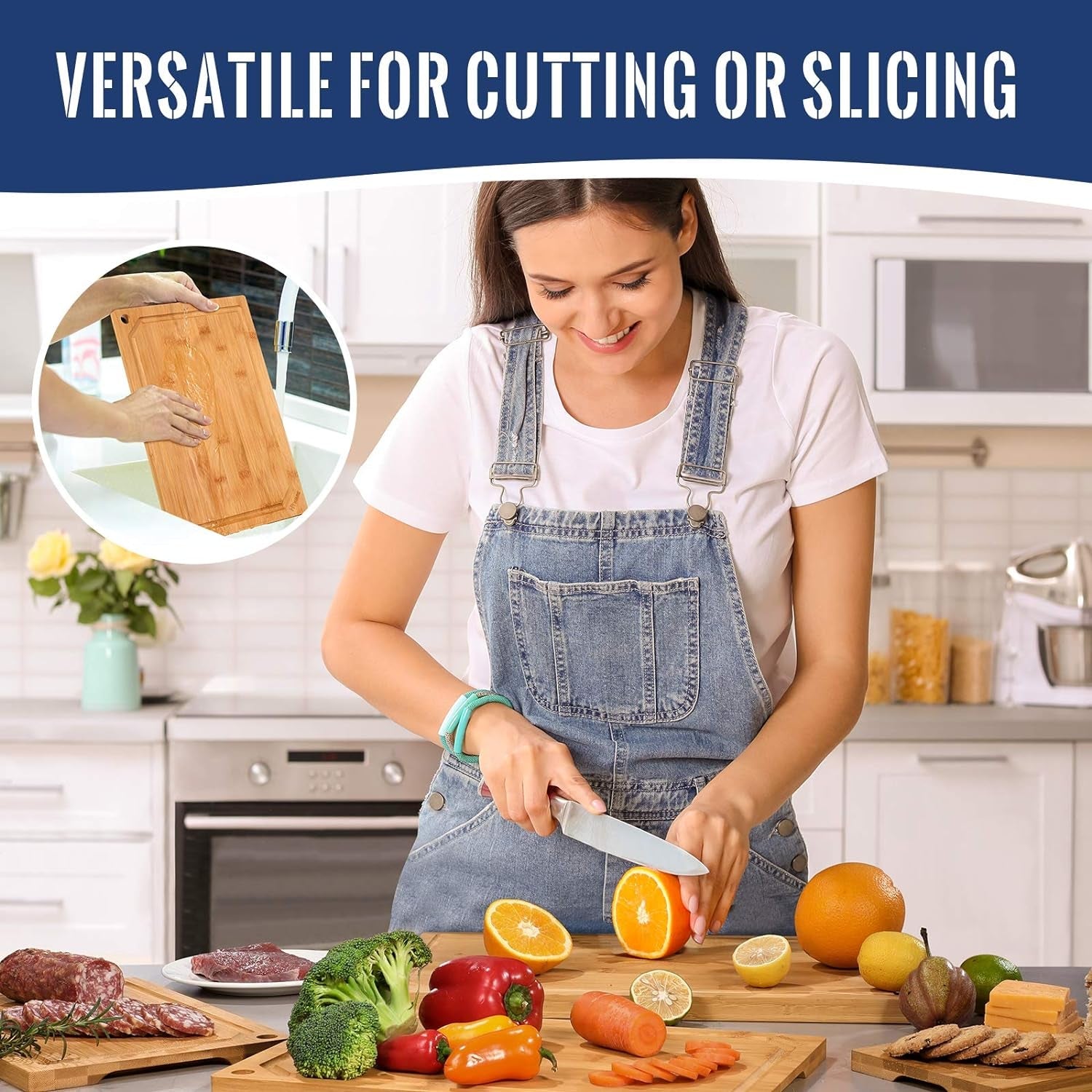 Hiware 4-Piece Extra Large Bamboo Cutting Boards Set for Kitchen. Heavy Duty Cutting Board with Juice Groove. Bamboo Chopping Board Set for Meat. Vegetables - Pre Oiled - Image 7