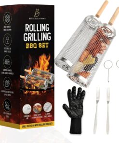 Lockable Nesting Grill Baskets for Outdoor Grill(2Pcs) - Detachable Handle - Hinge Lock Lid - Heavy Duty Stainless Steel Rolling Grilling Basket - Vegetable Grill Basket - Perfect BBQ Gift & Accessory