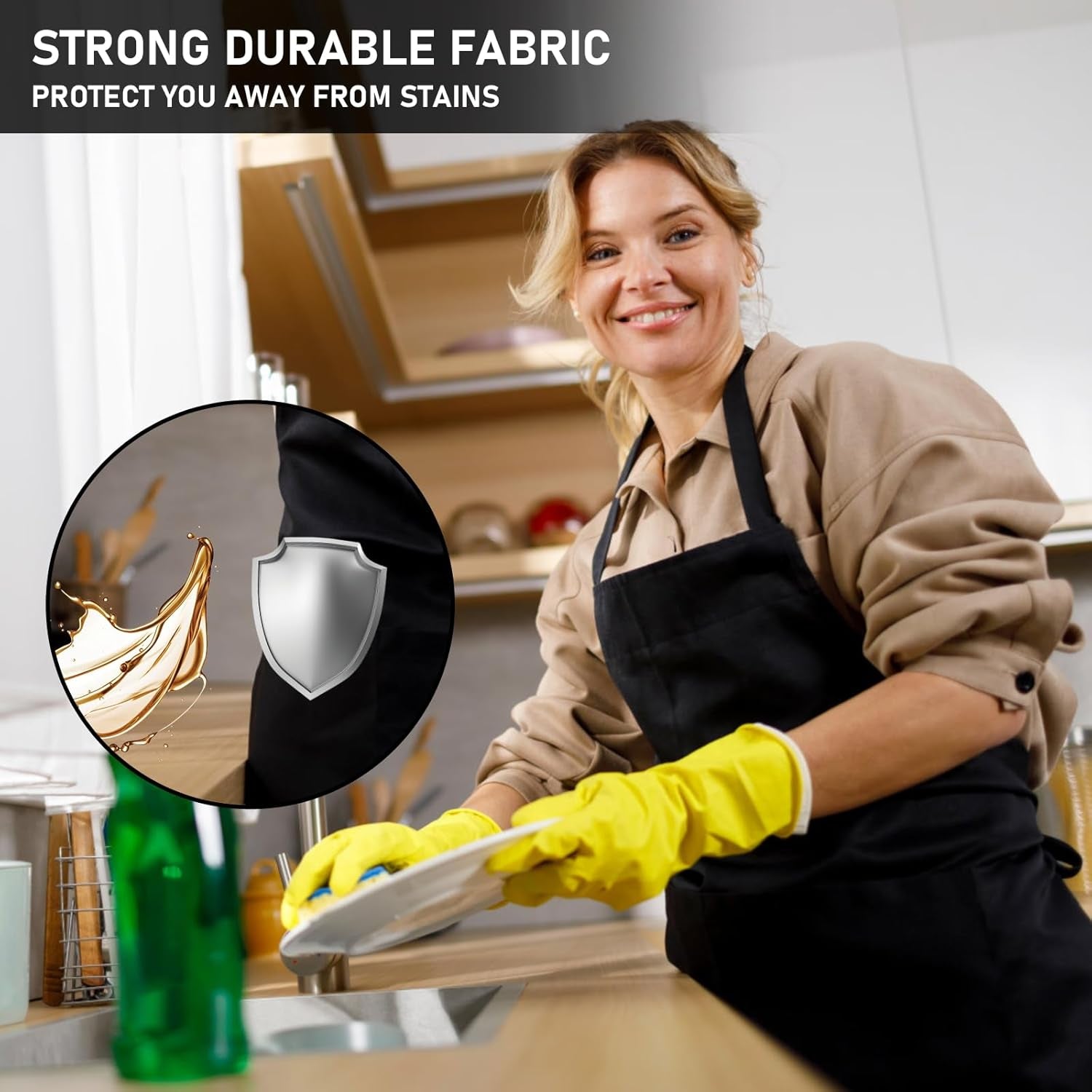 12 Pack Bib Apron. Unisex Restaurant Kitchen Aprons for Women with 2 Pockets. Chef Aprons for Cooking Men BBQ Painting Drawing Craft Plain Adults. Bulk Black - Image 3