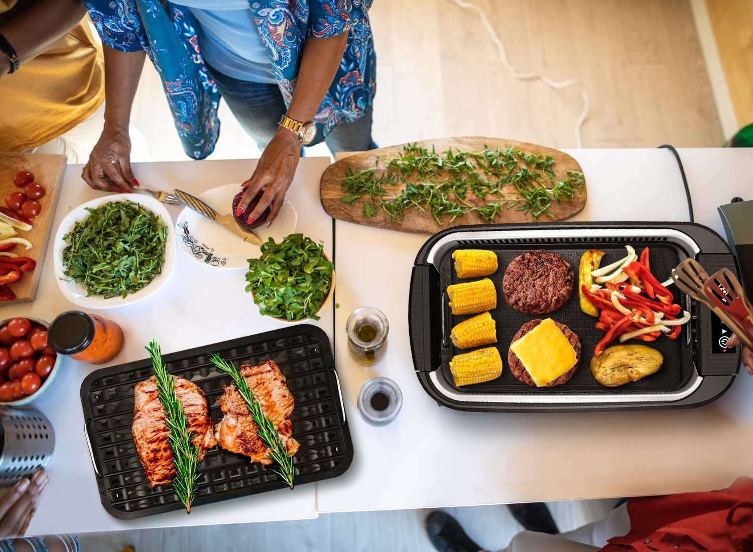 Indoor Grill. Smokeless Grill Indoor. 1500W Electric Grill Griddle Korean BBQ Grill with LED Smart Display & Tempered Glass Lid. Non-Stick Removable Grill Plate & Griddle Plate. Black - Image 7