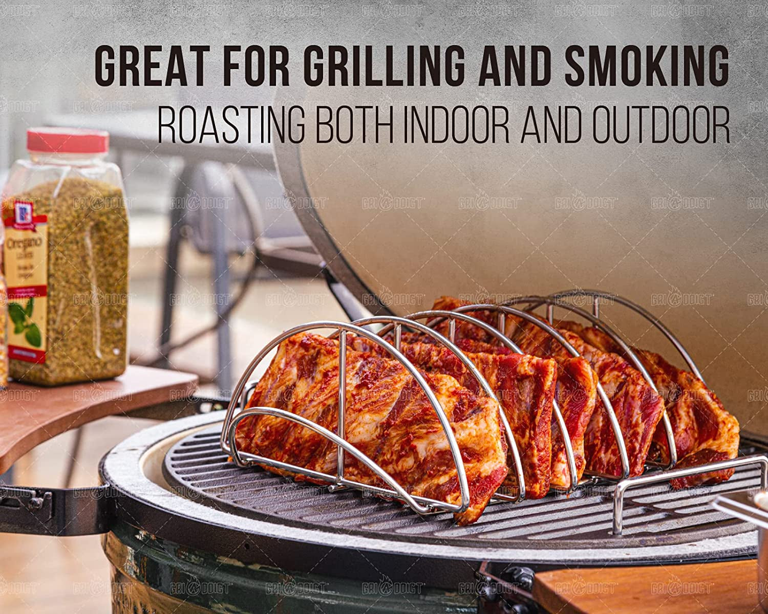 BBQ Rib Racks for Smoking. Classic Joe. BGE Grill Expander Rack Accessories - Optimizes Grilling Space. Standing Roast Rack Allows for More Even Cooking. Works with 18 or Larger Size Grill. Stainless - Image 5