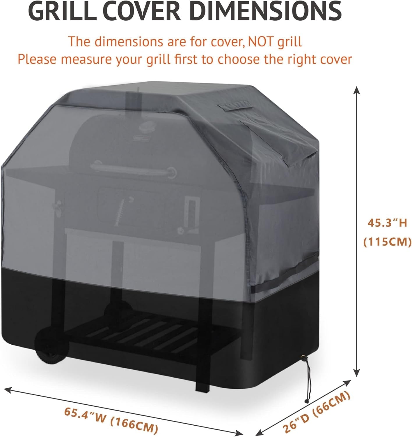 Waykea Heavy Duty Grill Cover 65 Inch. 600D Oxford Waterproof UV & Fade Resistant BBQ Cover for Weber Char-Broil Dyna Glo Nexgrill Charcoal Gas Grill (65W X 26D X 45H. Gray/Black) - Image 3