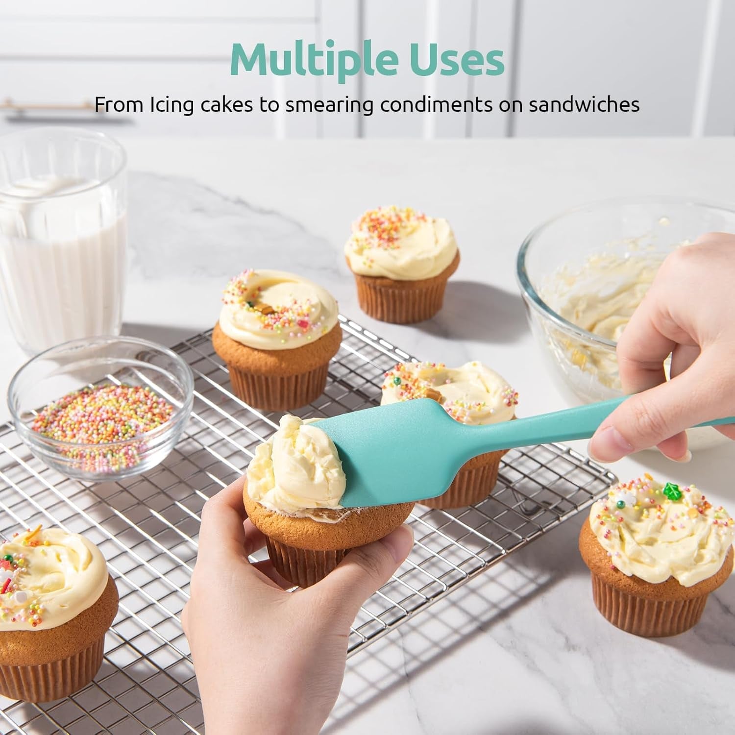 U-Taste Silicone Spatula Set with 600 Degrees Fahrenheit Heat Resistant (Teal/Aqua Sky) - Image 7