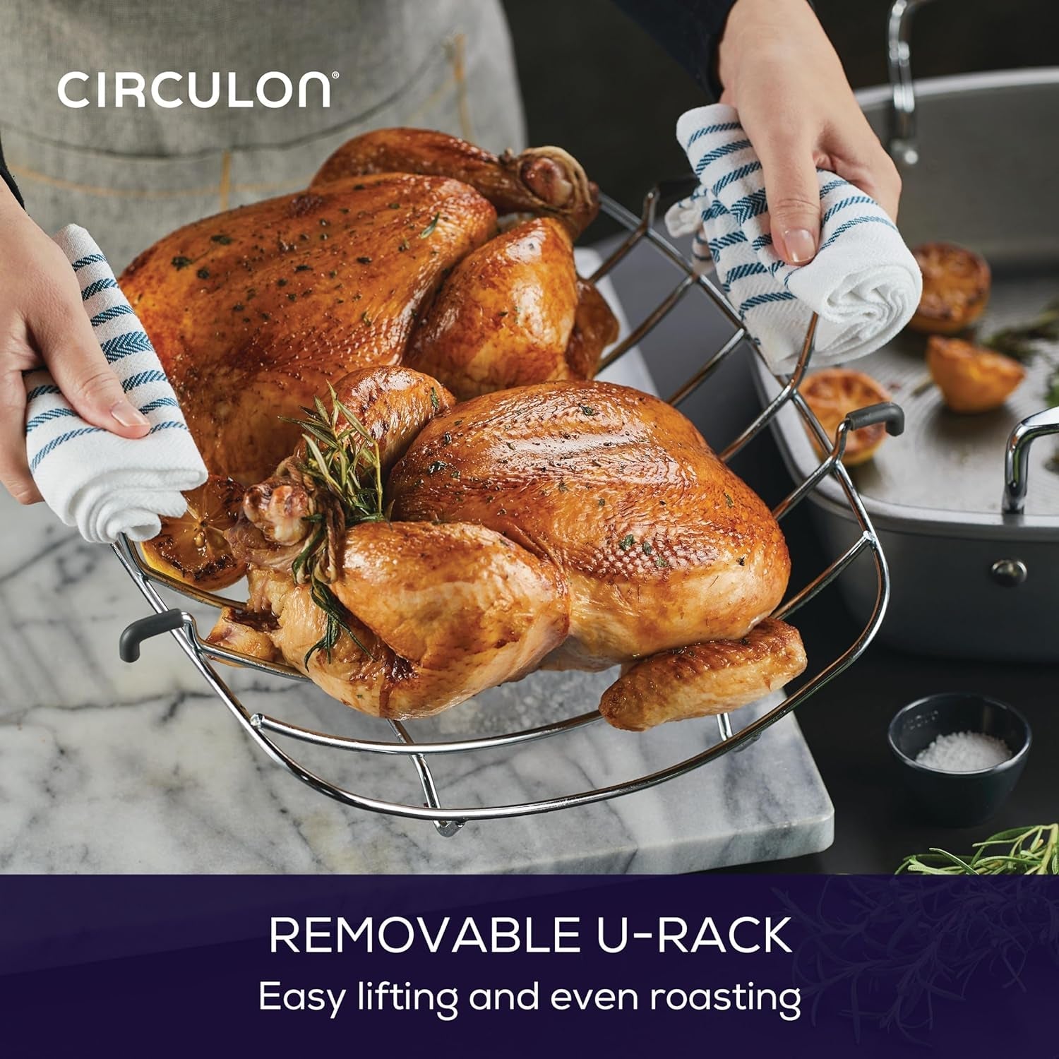 Circulon Nonstick Roasting Pan / Roaster with Rack - 17 Inch X 13 Inch. Gray - Image 4