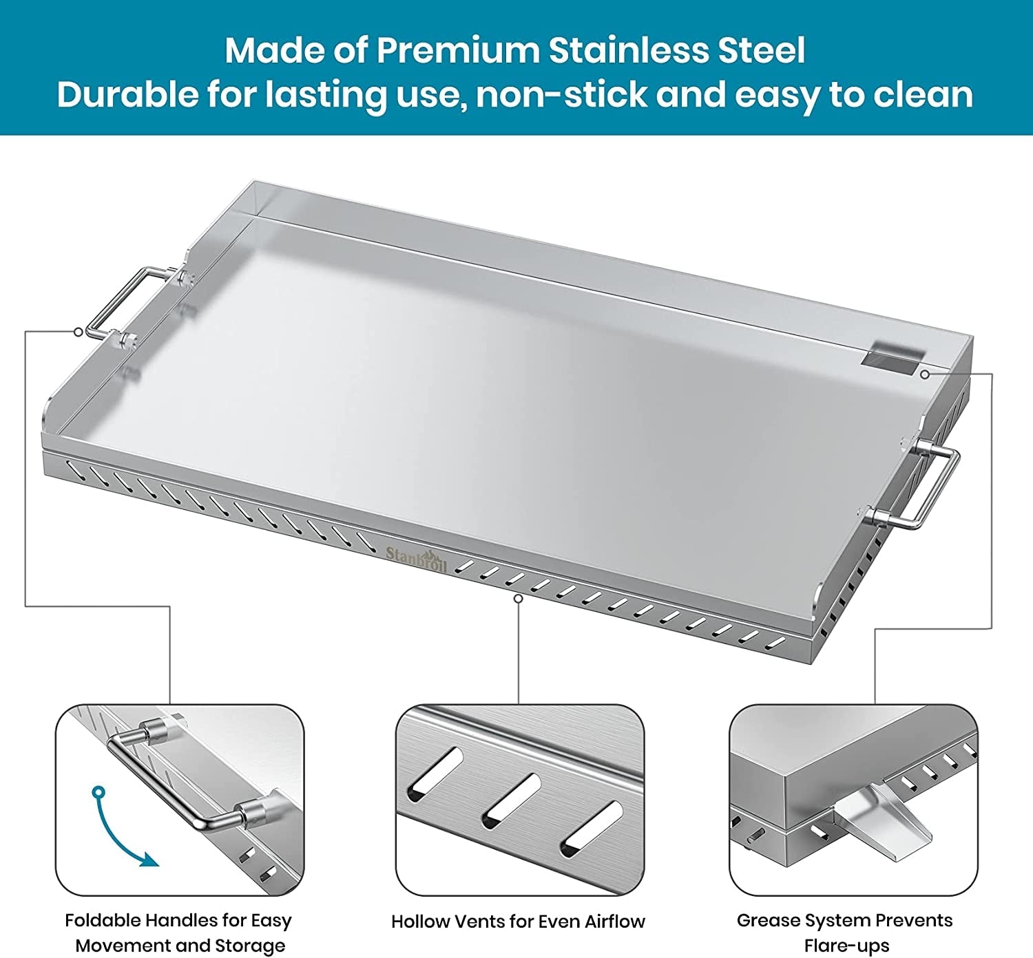 28 Inch Stainless Steel Flat Top Gas Grill Griddle Replacement for Blackstone 2-Burner Propane Fueled Grill Improved New Rear Grease Management System (Improved Version) - Image 3