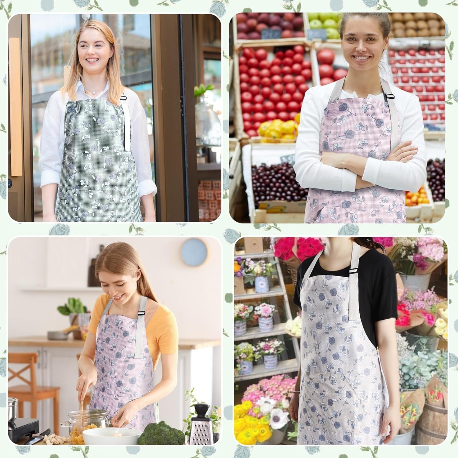 Apron for Women with Pockets. 3 Pcs Waterproof Floral Apron with Adjustable Neck Strap for Cooking. Baking. Gardening. Art Craft - Image 7