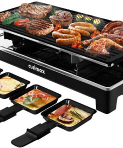 Raclette Grill Electric Grill Table Portable 2 in 1 Korean BBQ Grill Indoor & Cheese Raclette. Reversible Non-Stick Plate. Crepe Maker with Adjustable Temperature Control and 8 Paddles