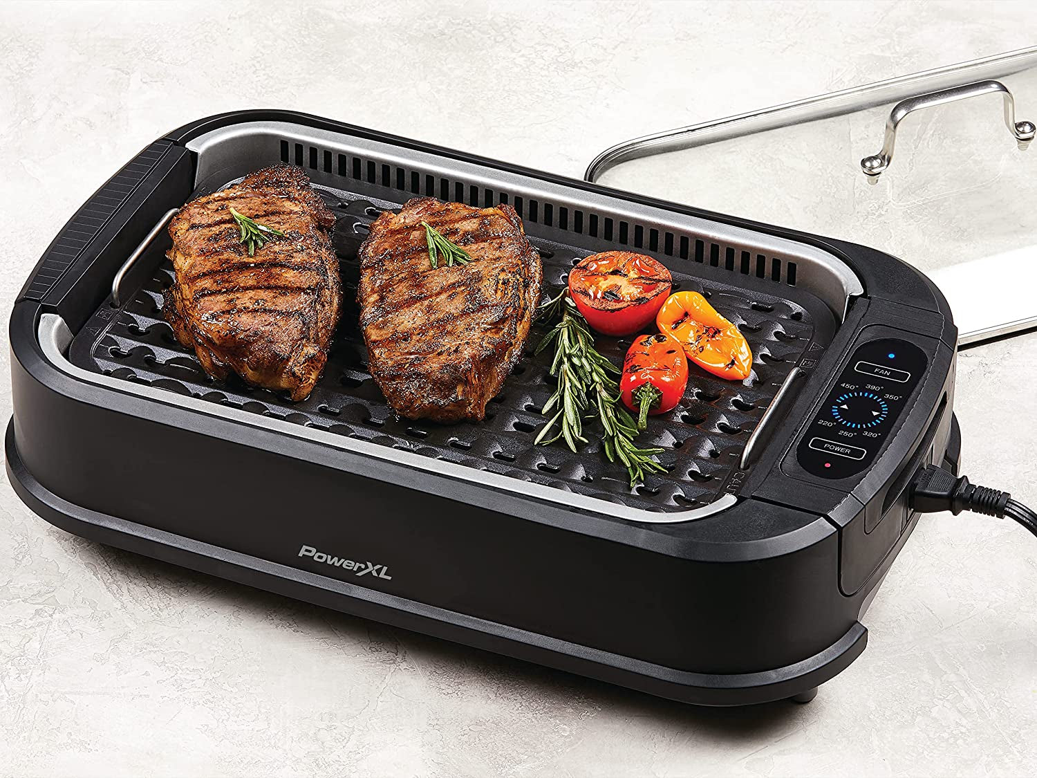 Power XL Smokeless Electric Indoor Removable Grill and Griddle Plates. Nonstick Cooking Surfaces. Glass Lid. 1500 Watt. 21X 15.4X 8.1. Black - Image 6