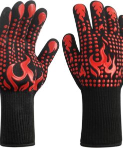 1 Pair/2 Pieces BBQ Gloves. Grilling Gloves. Heat Resistant Barbecue Oven Gloves. 1472°F/800°C Kitchen Fireproof Mitts Heat Proof for Grilling. Baking. Cooking. Welding Gloves Mitts - Red