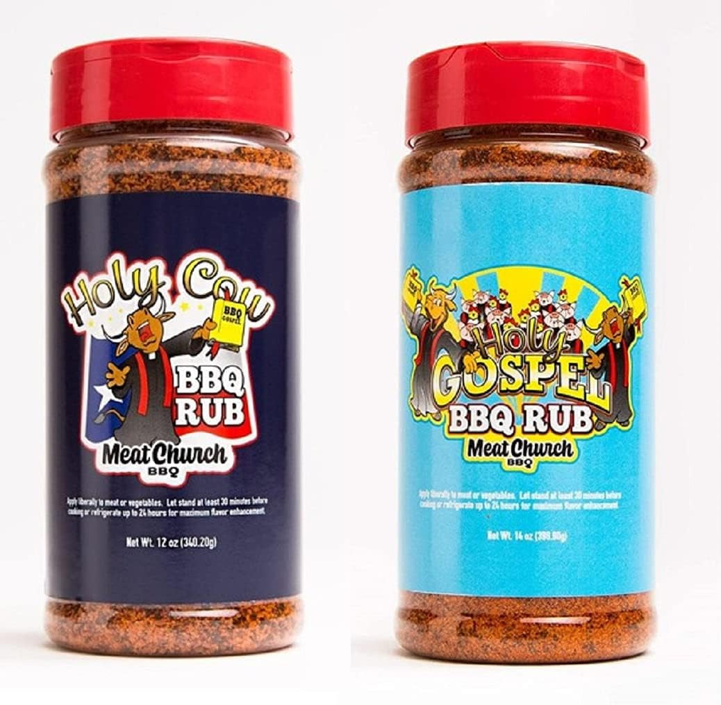 Meat Church BBQ Rub Combo: Holy Cow (12 Oz) and Holy Gospel (14 Oz) BBQ Rub and Seasoning for Meat and Vegetables. Gluten Free. One Bottle of Each
