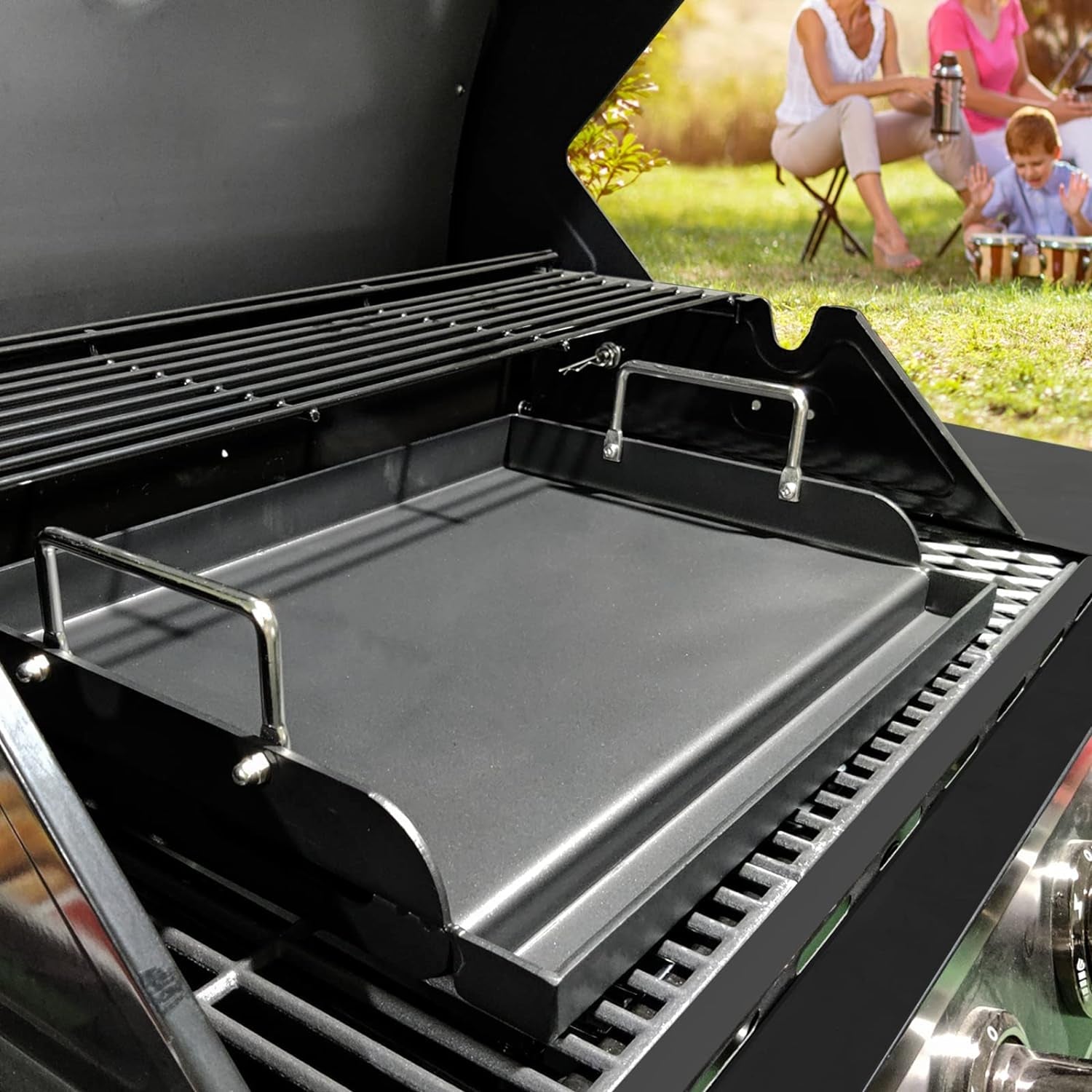 Griddle for Gas Grill. Flat Top Cast Iron Griddle Insert for Outdoor Gas Grill. 17 X13 Nonstick Coating Cooking Skillet Pan Teppanyaki for Weber Charbroil Camp Chef and Gas/Charcoal/Electric Grill - Image 7