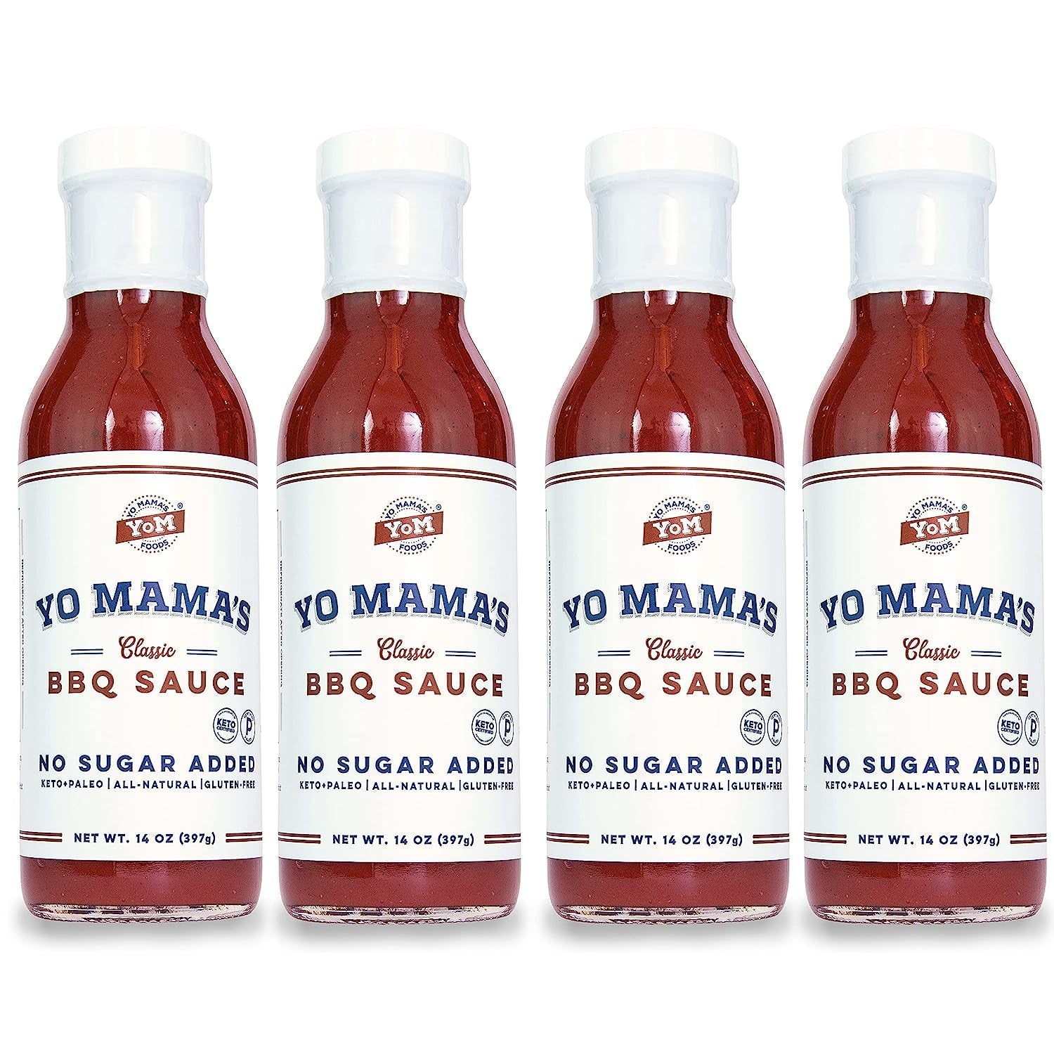 Keto Barbecue BBQ Sauce by Yo Mama'S Foods – (Pack of 4) - No Sugar Added. Low Carb. Vegan. Gluten Free. Paleo Friendly. and Made with Whole Non-Gmo Tomatoes!