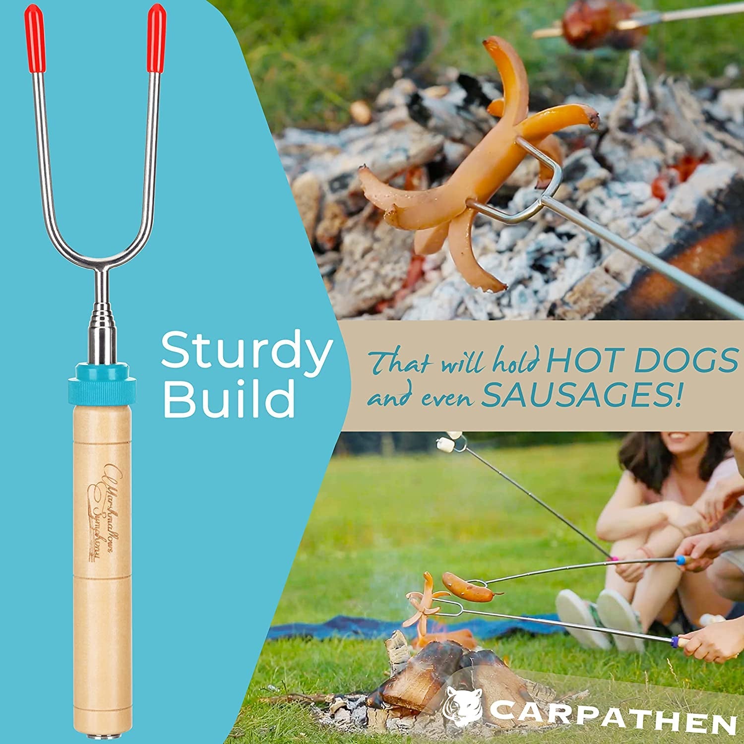 CARPATHEN Marshmallow Roasting Sticks - Set of 6 Rotating Smores Sticks - Extra Long Telescoping Marshmallow Sticks for Fire Pit. Campfire & Bonfire - Camping Accessories & Kids Gifts for Halloween - Image 3