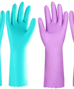 Reusable Dishwashing Cleaning Gloves with Latex Free. Cotton Lining.Kitchen Gloves 2 Pairs.Purple+Blue