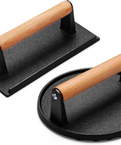 AIVIKI Burger Press. Smash Burger Press for Blackstone Griddle. Heavy Duty Cast Iron round 6.9In & Rectangular 8.2X4.2In Bacon Grill Press with Wood Handle. Meat Steak Weight for Sandwich. Paninis