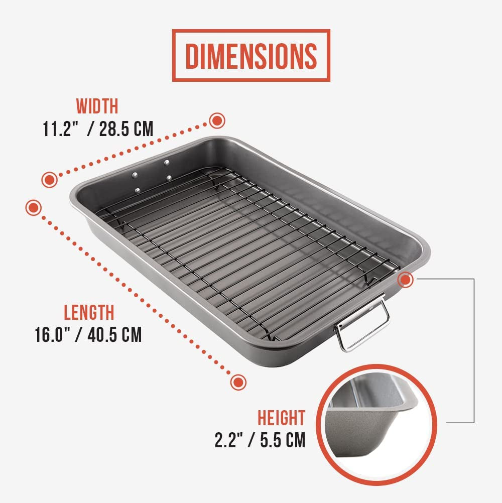 Chef Pomodoro Nonstick Carbon Steel Large Roasting Pan with Rack.Turkey Roasting Pan. Roaster Pan for Oven. Turkey Roaster Pan. Roaster Bakeware Grey - Image 2