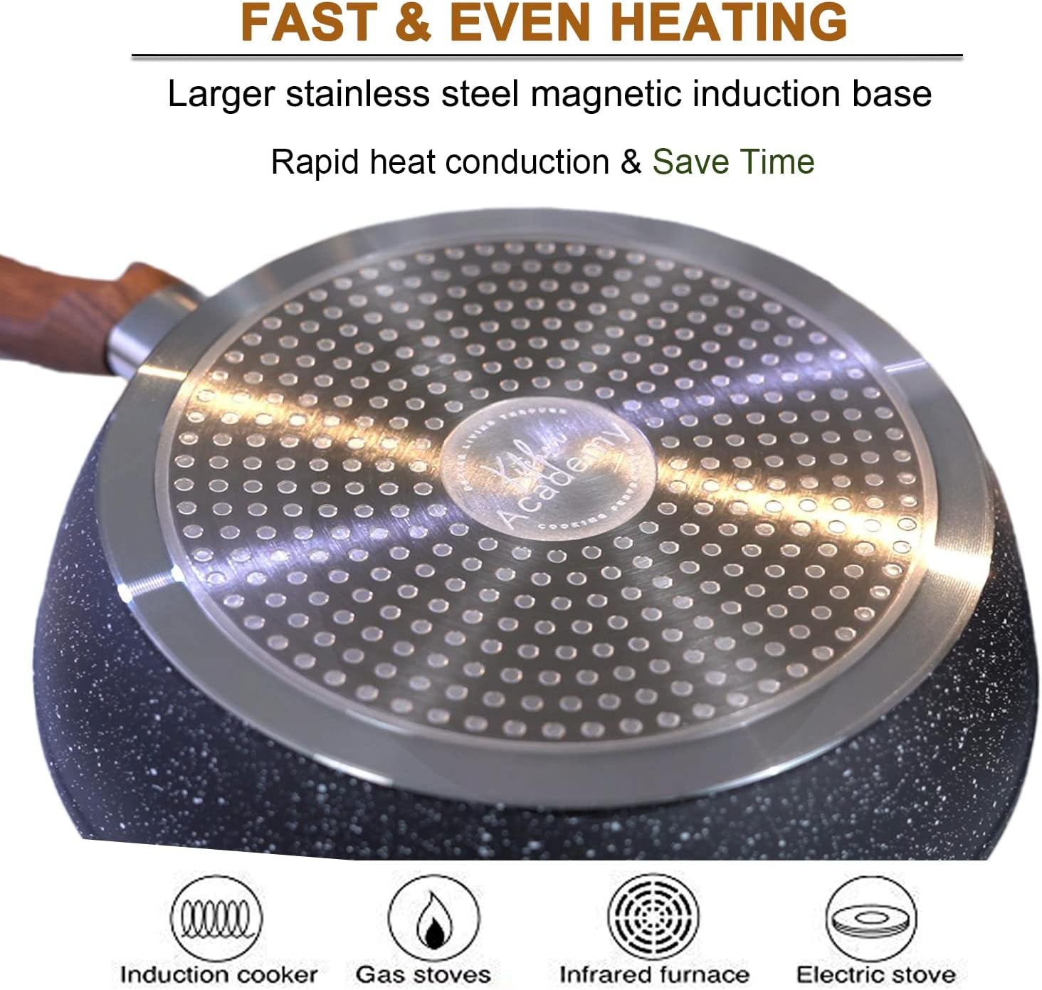 Kitchen Academy Induction Cookware Sets - 12 Piece Cooking Pan Set. Granite Black Nonstick Pots and Pans Set - Image 4