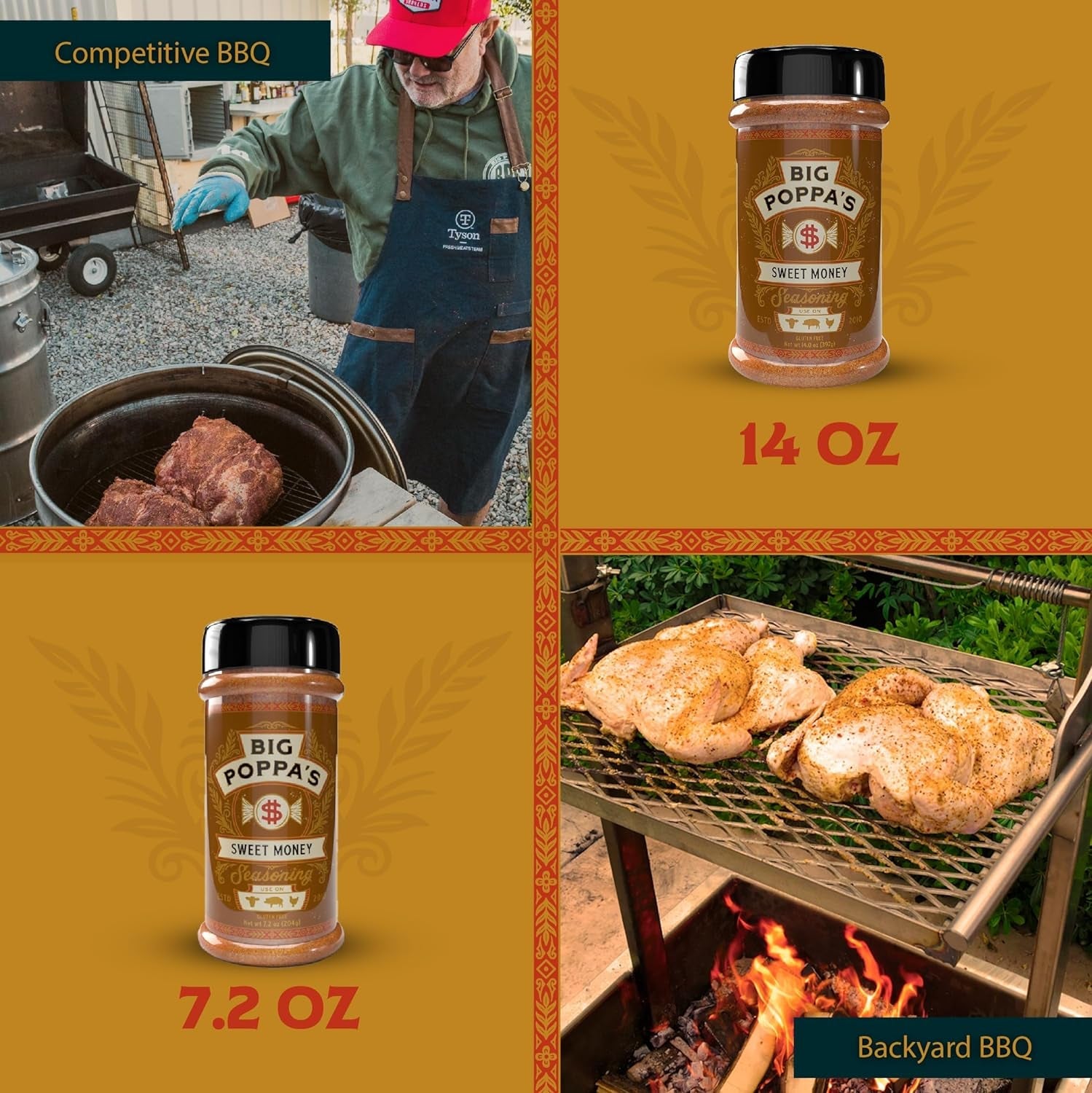 Big Poppa'S Sweet Money BBQ Rub — Award Winning Pork BBQ Rub — Gluten-Free Spice Mix — Dry Rubs for Smoking and Grilling with Granulated Honey (14 Oz) - Image 3