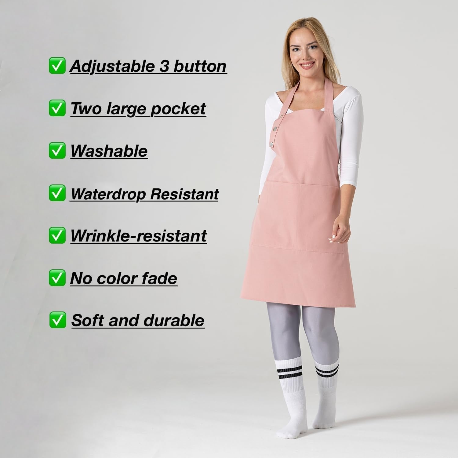 TOSHE Kitchen Apron Waterdrop Resistant Cotton Apron with Adjustable Aprons for Women with Pockets 10 Color Option Cooking Powder Pink Apron (Powder Pink) - Image 7