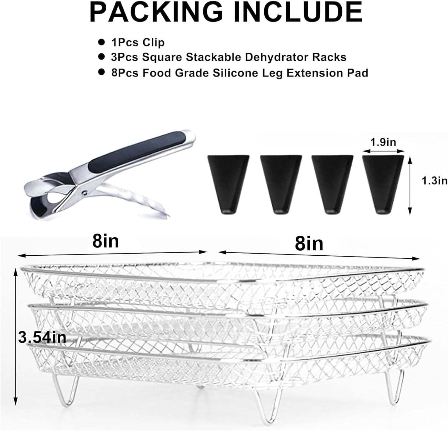 Upgrade 8 Square Air Fryer Rack – 3 Stackable Dehydrator Racks. Fits Air Fryers >8.2 (Square) - Image 4