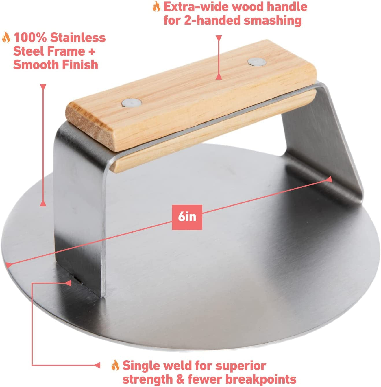 The Sasquash Indestructible Burger Smasher - Professional Grade Wide Flat Handle Smashed Burger Press - Heavy Duty One-Piece Welded Stainless Steel BBQ Griddle and Grill Tool - Image 4