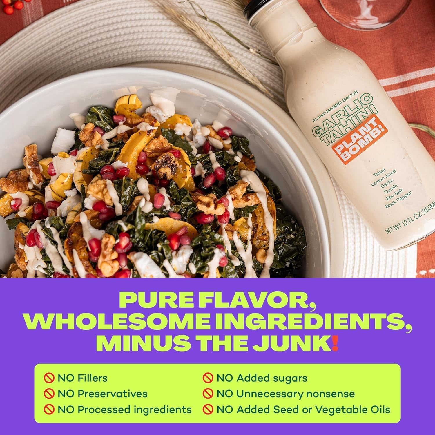 Plant Bomb Garlic Tahini Plant-Based Sauce. Marinade & Dressing - Gluten-Free. Non-Gmo. Dairy-Free. No Sugar Added - Vegan. Paleo. Low Carb. Keto Friendly - 12 Ounce (Pack of 2) - Image 3