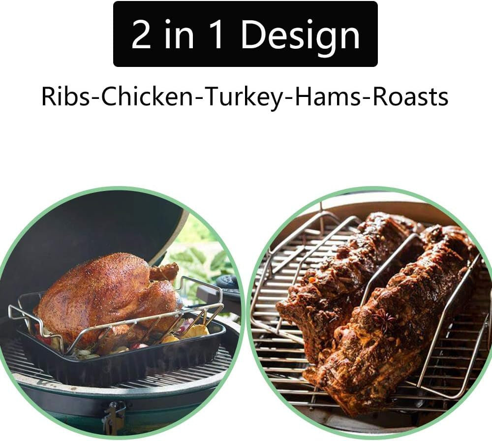Turkey Roasting Rack Rib Rack for Big Green Egg - Stainless Steel Dual-Purpose Rib Racks for Smoking. U-Shaped Turkey Racks for Roasting Pan. for Big Green Egg. Kamado Joe. Char-Griller Akorn Etc - Image 2