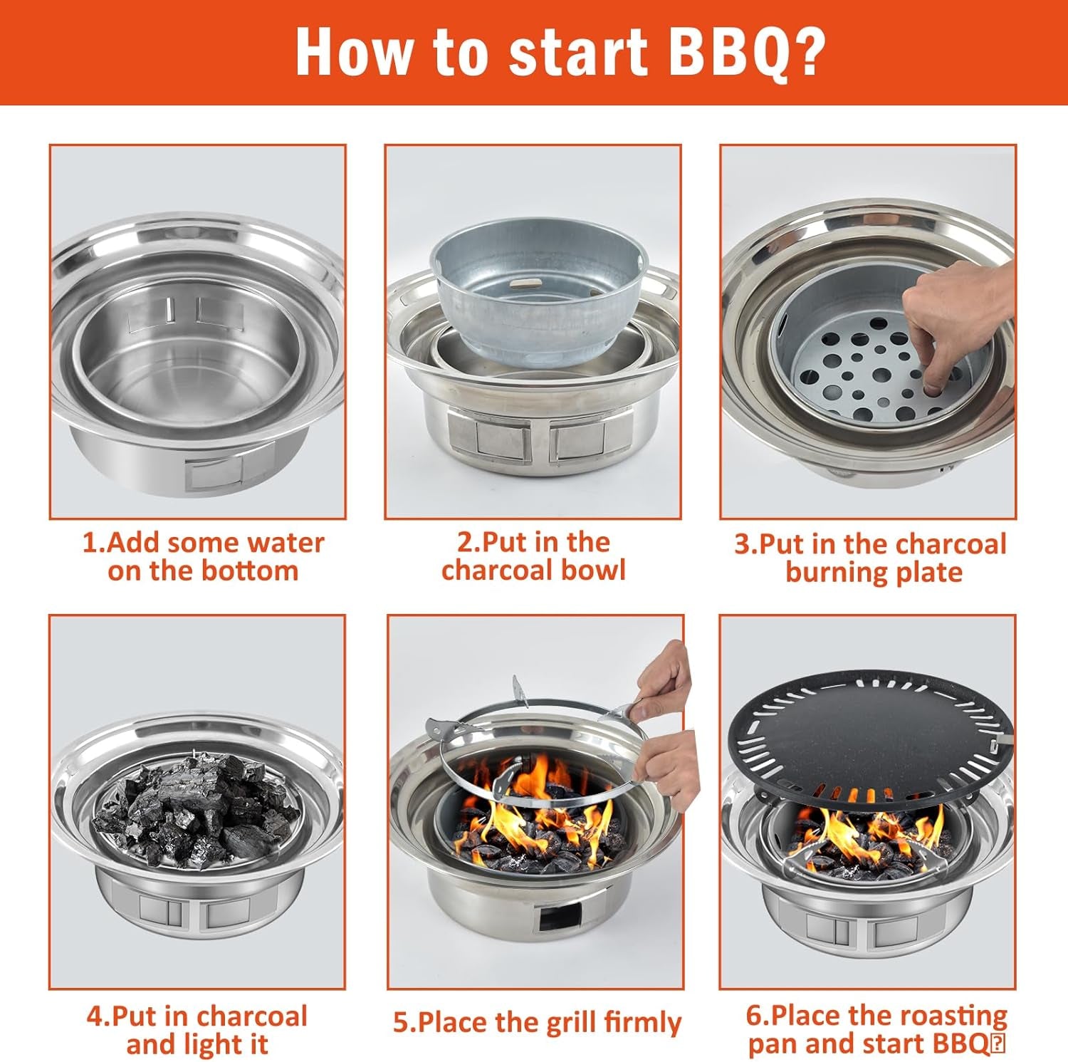 Panghuhu88 Korean BBQ Grill.Portable Household Charcoal Barbecue Grill. Non-Stick round Carbon Barbecue Grill with Insulation Pad Camping Grill Stove for Outdoor and Picnic - Image 4