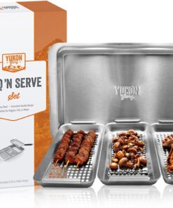 ™ BBQ 'N SERVE Grill Basket Set - Includes 3 Grilling Baskets a Serving Tray & Clip-On Handle - Patented Grill-To-Table Design Perfect for Grilling Fish Veggies & Meats