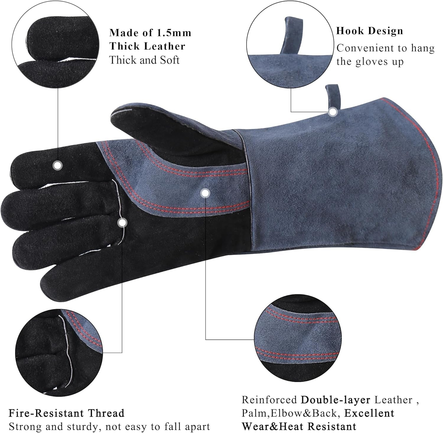 Welding Gloves 16 Inches.662℉.Heat Resistant Leather Forge/Mig/Stick Welding Gloves Heat/Fire Resistant. Mitts for Oven/Grill/Fireplace/Furnace/Stove/Pot Holder/Bbq/Animal Handling-Grey - Image 6