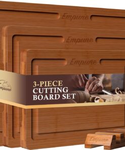 Empune Bamboo Cutting Board Set. Wood Cutting Boards for Kitchen with Holder Wooden Chopping Board for Meal Prep & Serving
